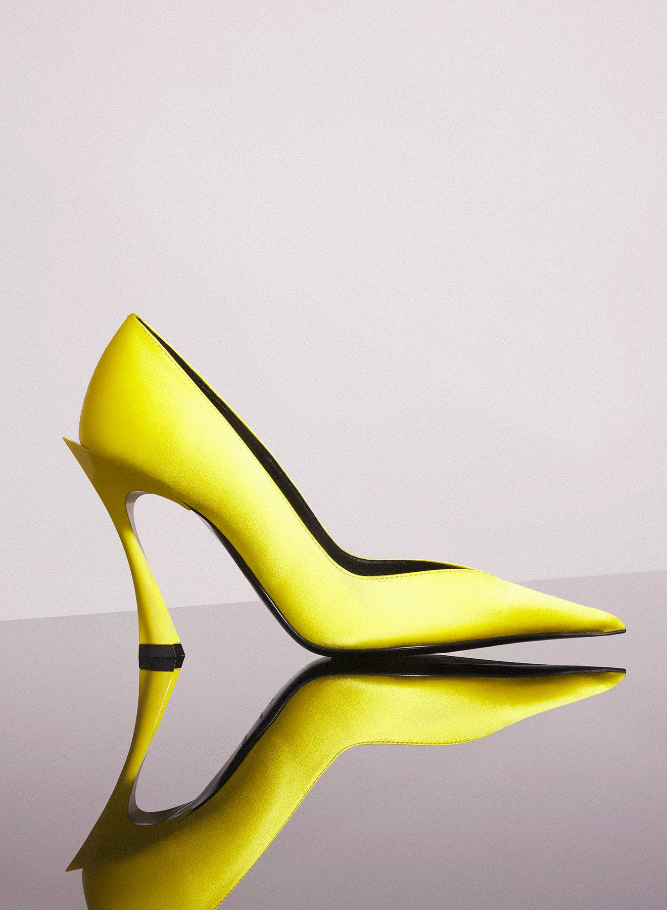 yellow leather fang 95 satin pump