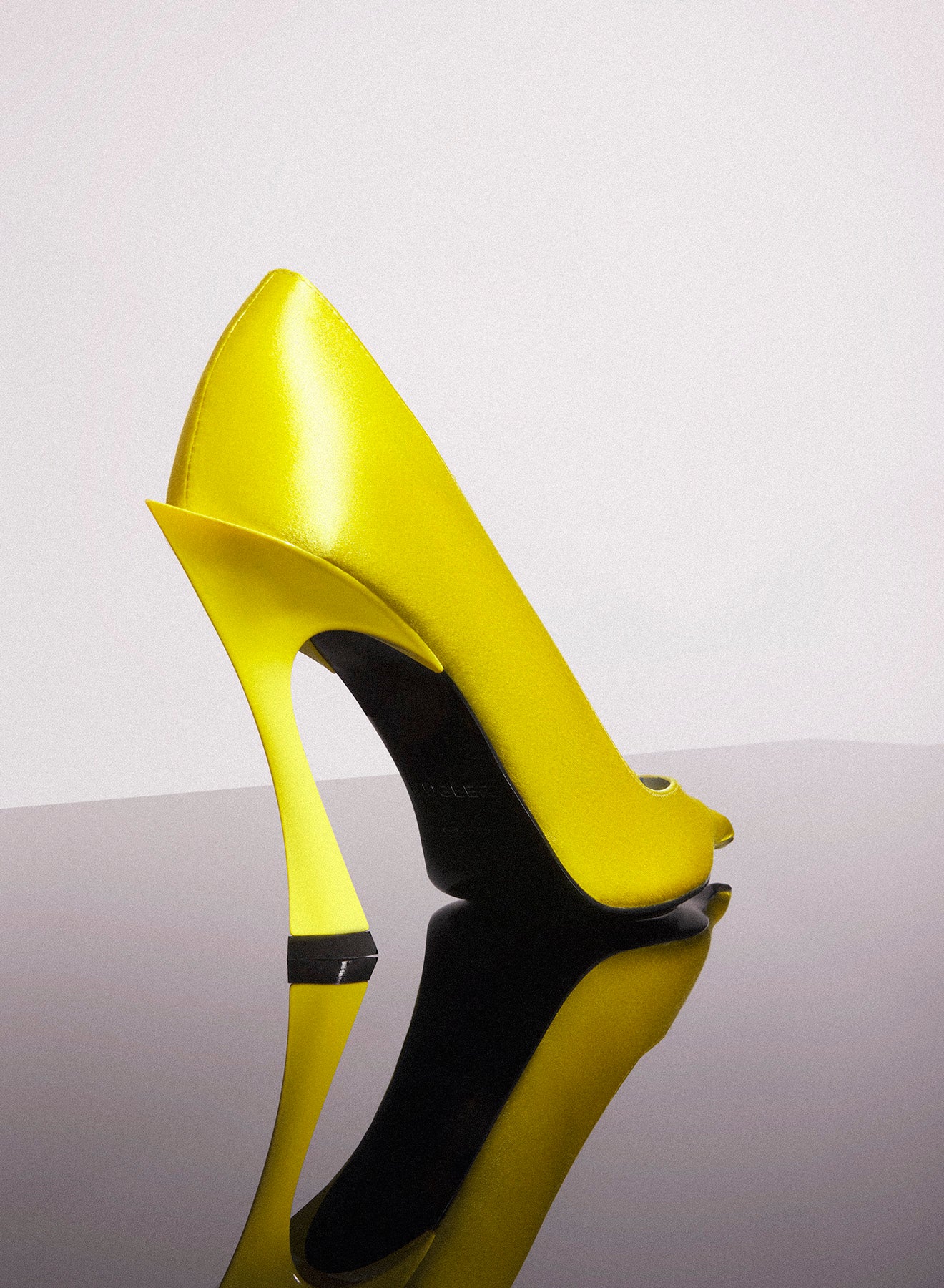 yellow leather fang 95 satin pump