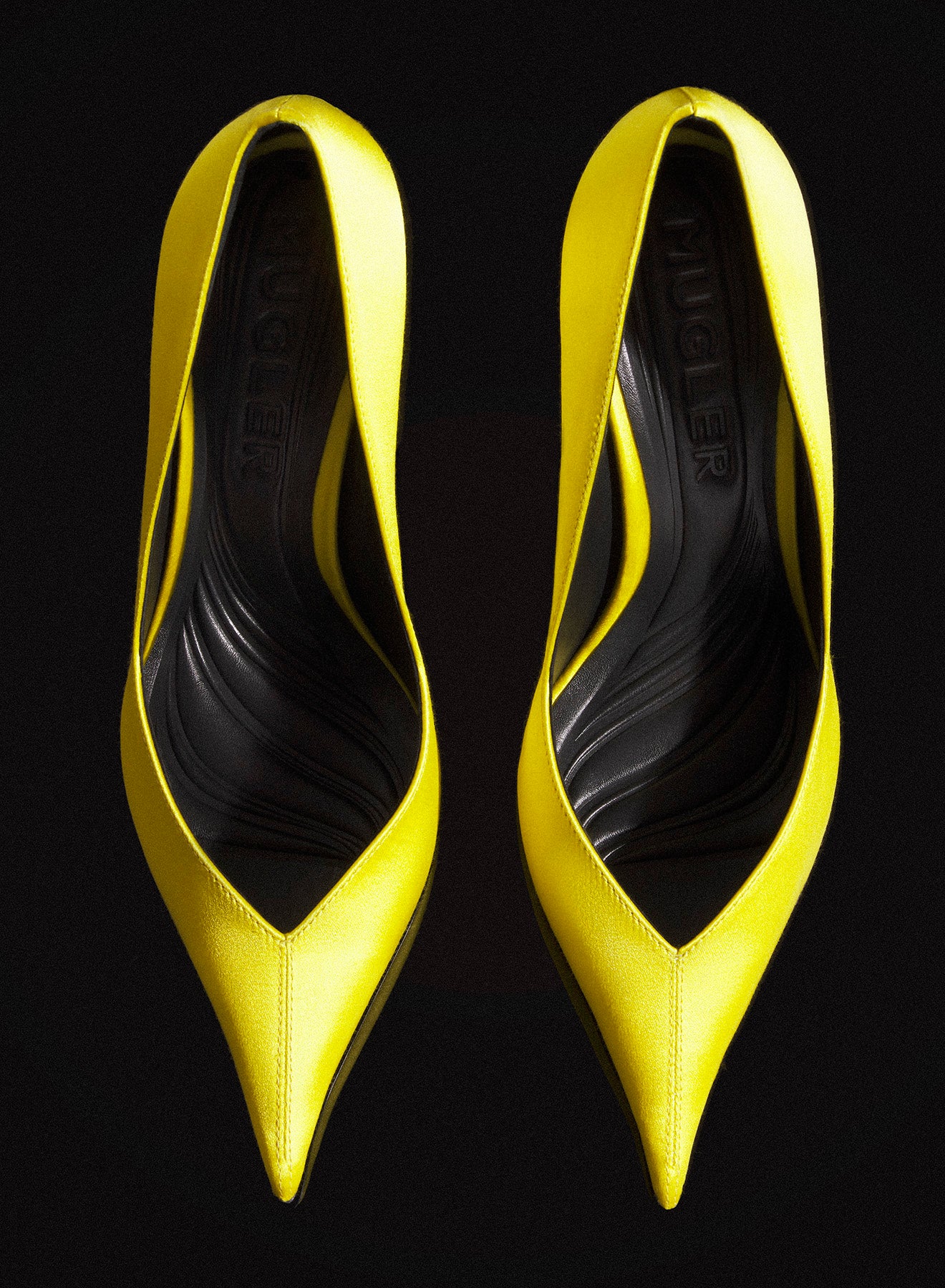 yellow leather fang 95 satin pump