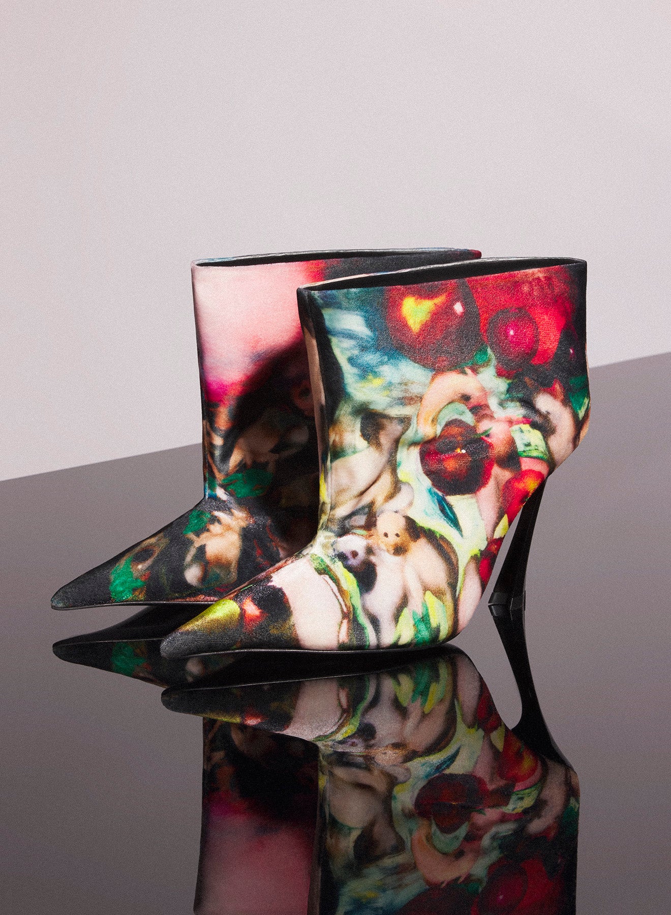 Mugler x Ambera Wellmann printed velvet fang 95 ankle boots