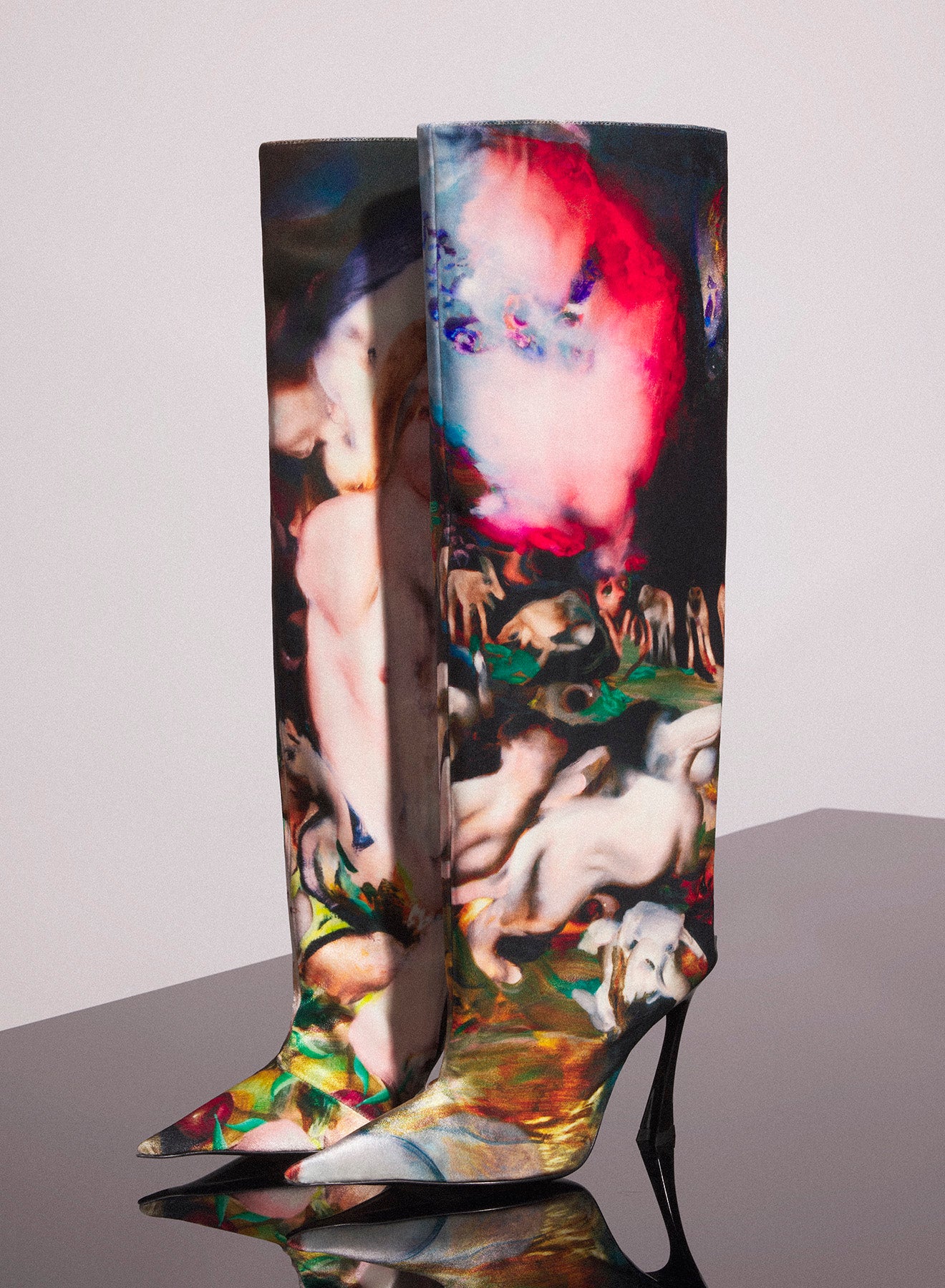 Mugler x Ambera Wellmann printed velvet fang 95 knee high boots