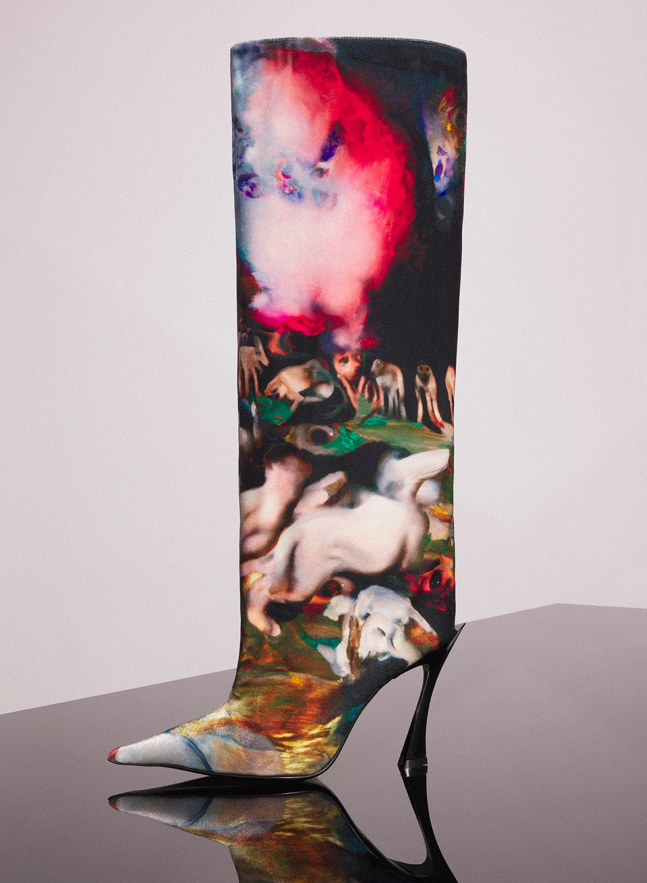 Mugler x Ambera Wellmann printed velvet fang 95 knee high boots