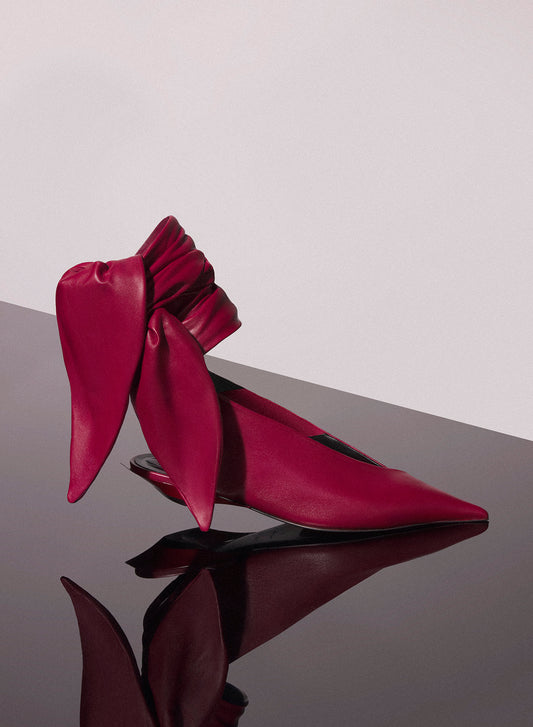 red leather knot fang flat mules