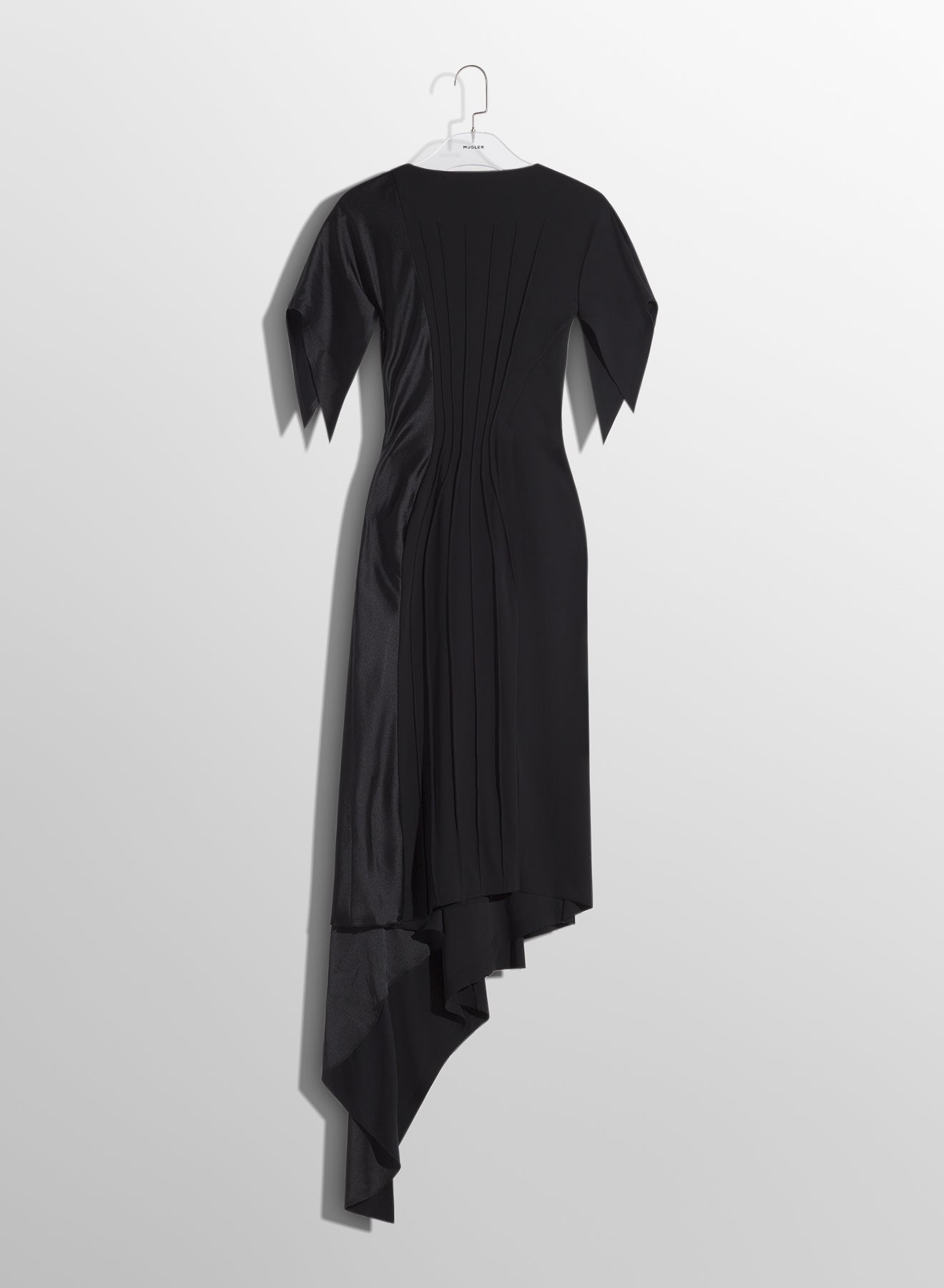 black pleated asymmetrical dress