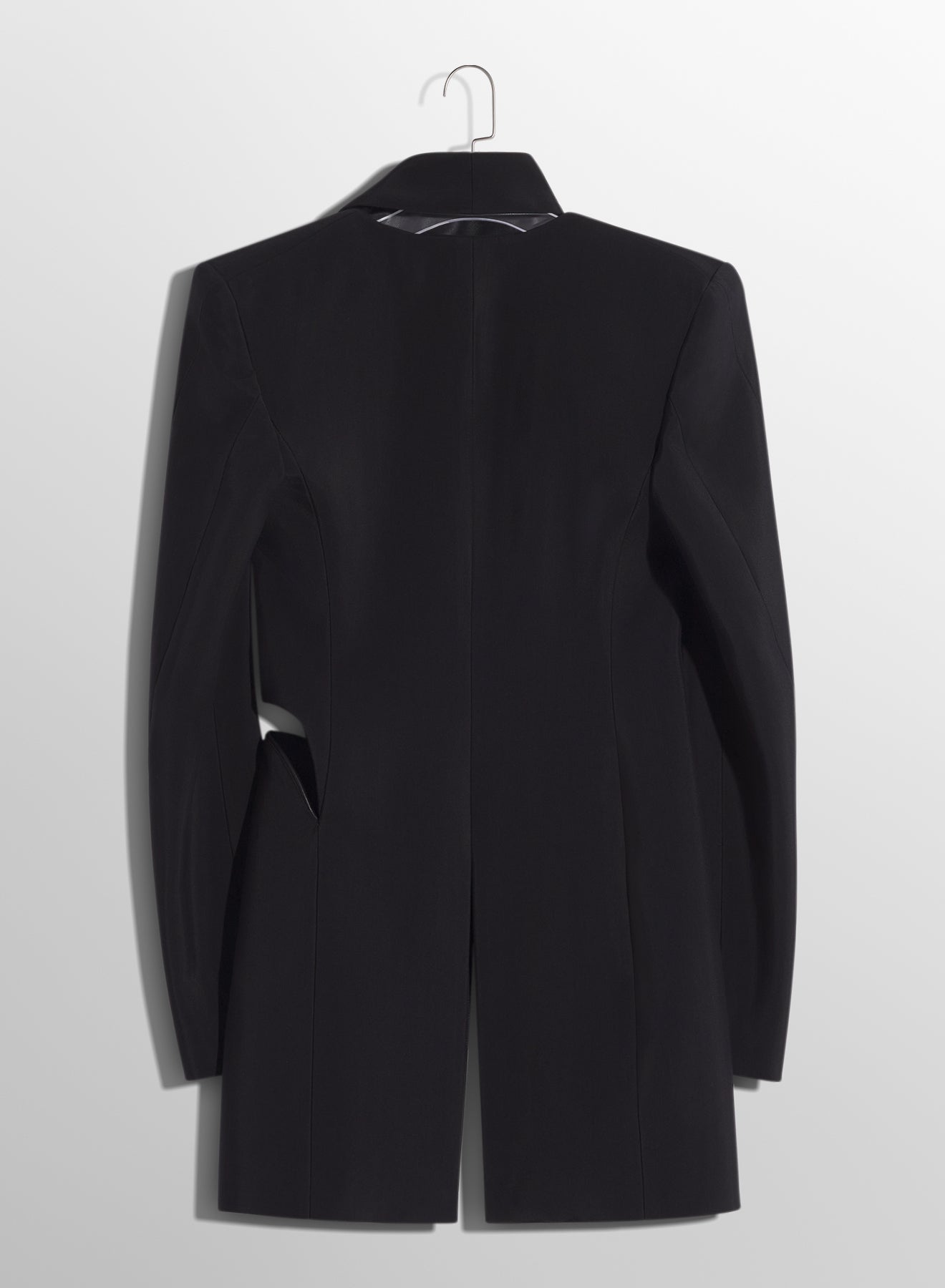 black cut-out tailored jacket with leather lapel