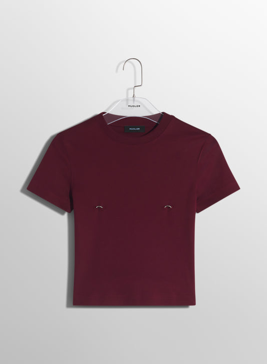 burgundy pierced baby t-shirt