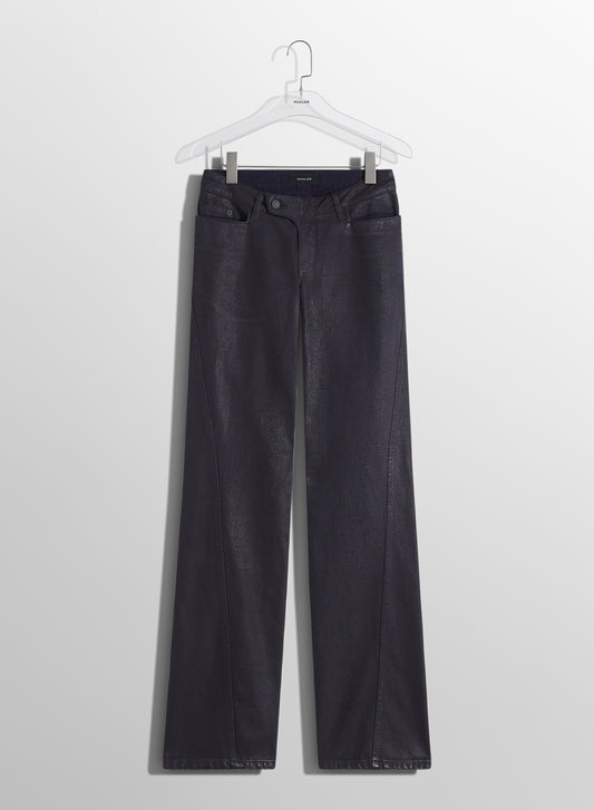 midnight blue waxed straight leg jeans