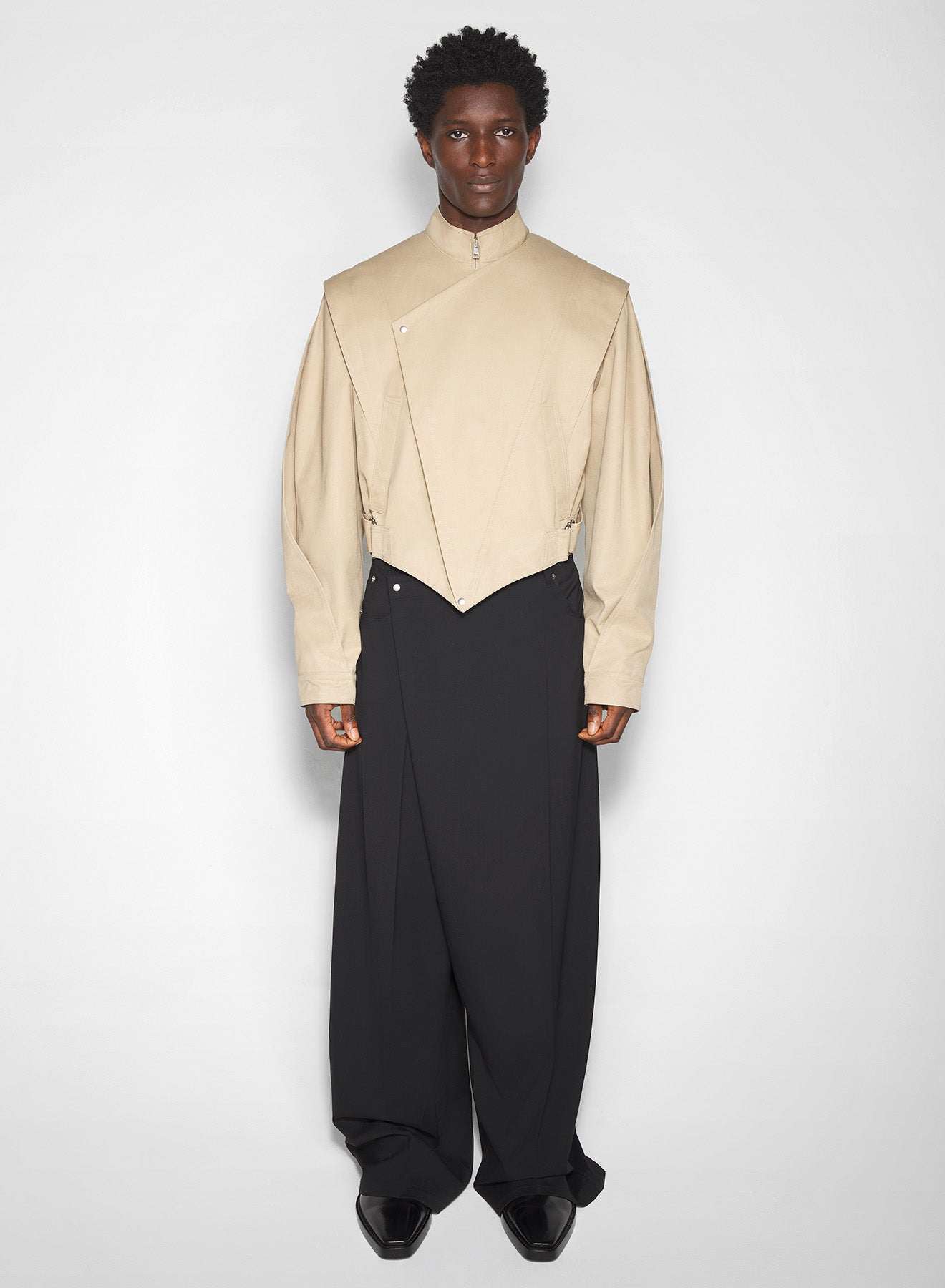 beige asymmetric officer jacket