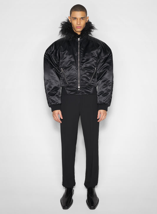 black faux-fur collar bomber