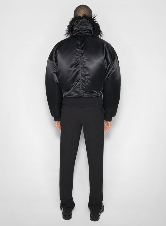 black faux-fur collar bomber