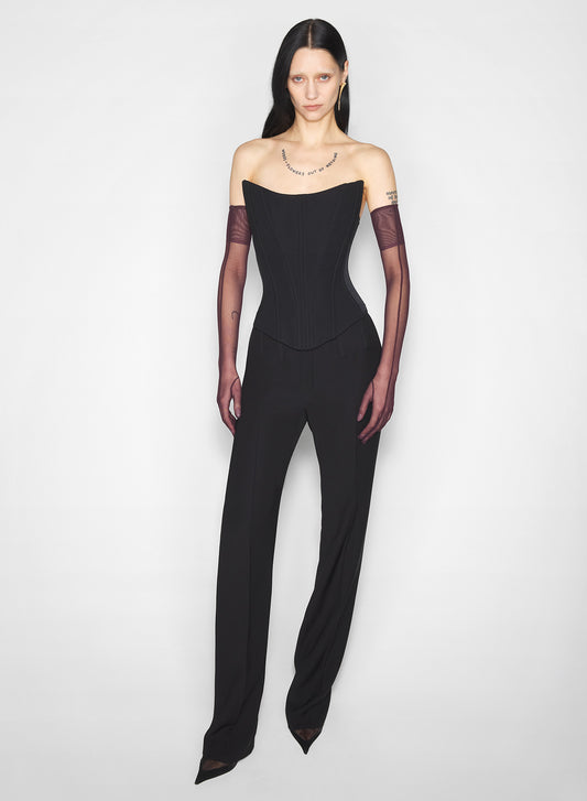 black tailored bustier top