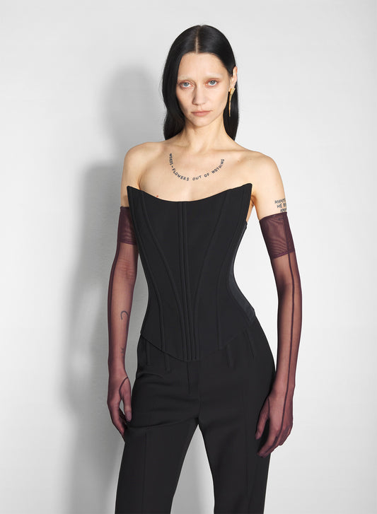 black tailored bustier top