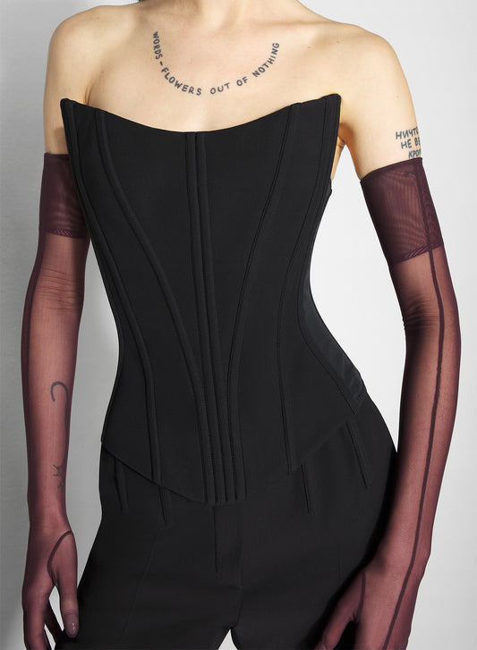 black tailored bustier top
