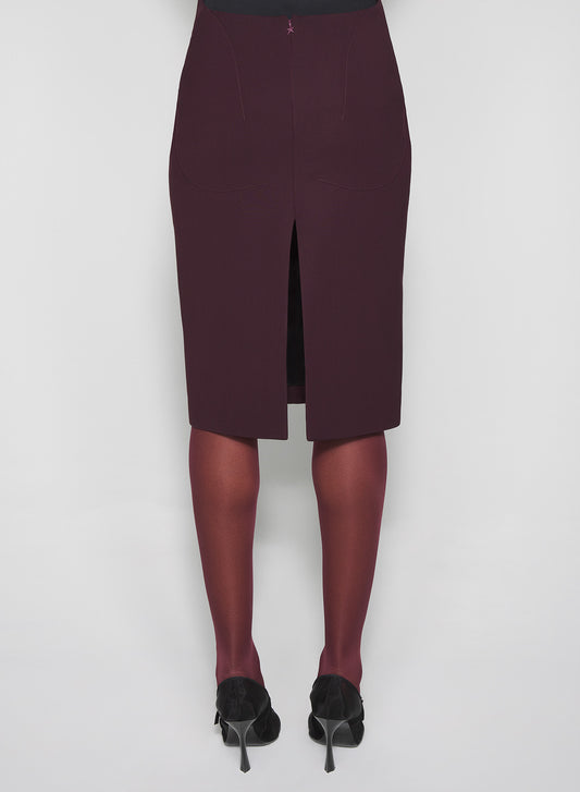 burgundy buckled tailored skirt