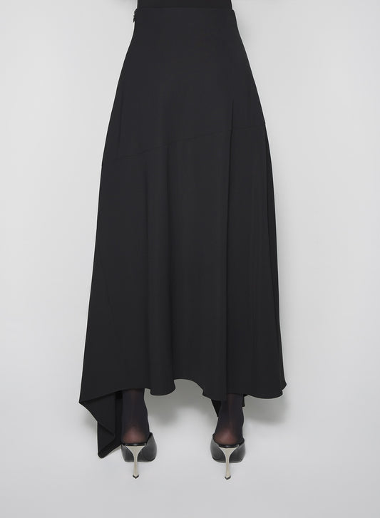 black asymmetric cascading skirt
