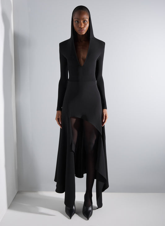 black asymmetric cascading skirt