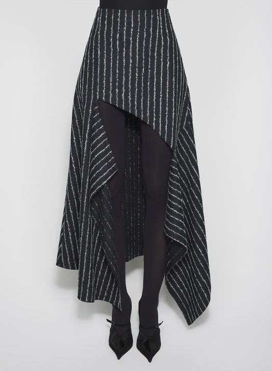 pinstripe asymmetric cascading skirt