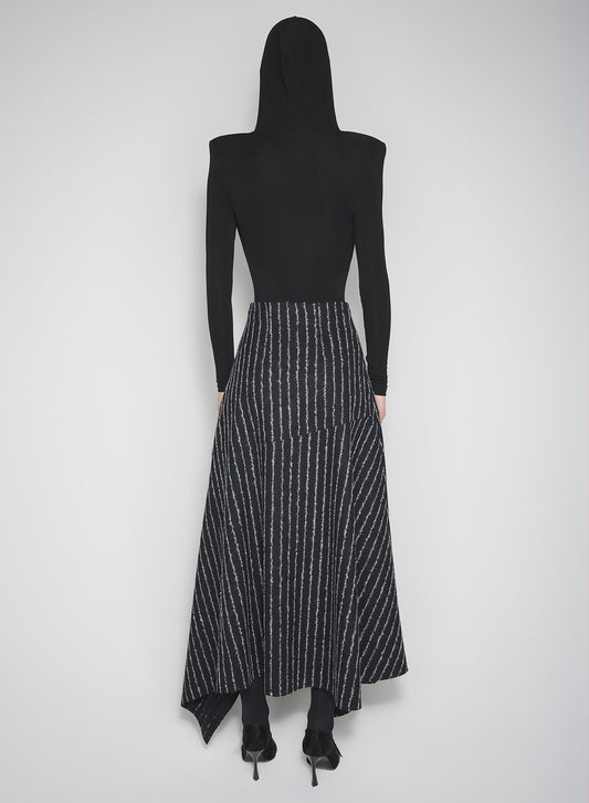 pinstripe asymmetric cascading skirt
