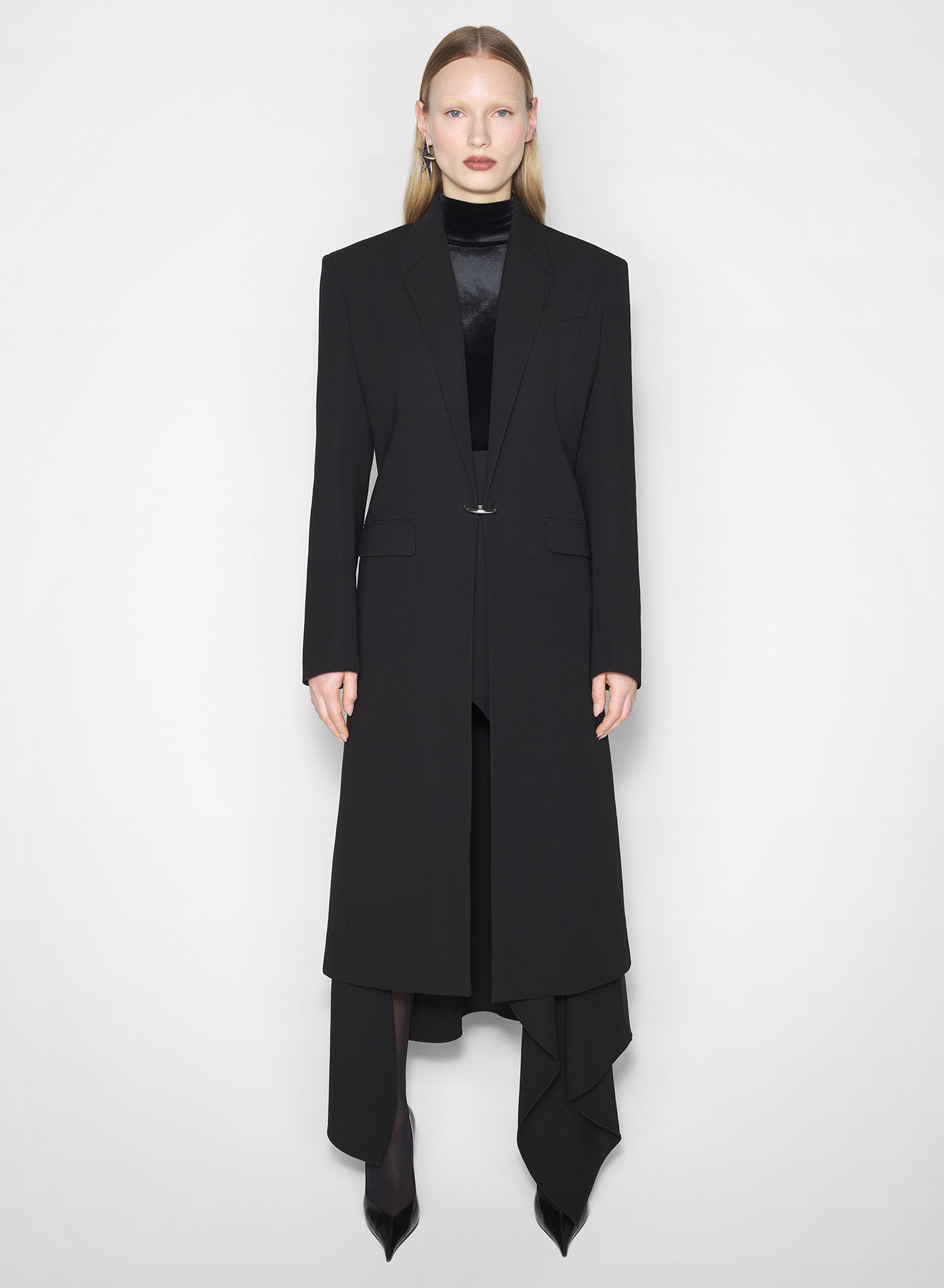 black pierced tailored coat