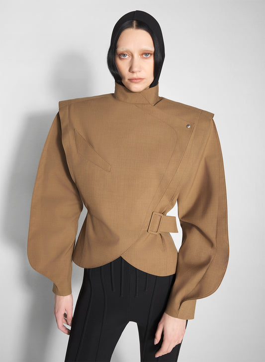 beige asymmetric officer jacket