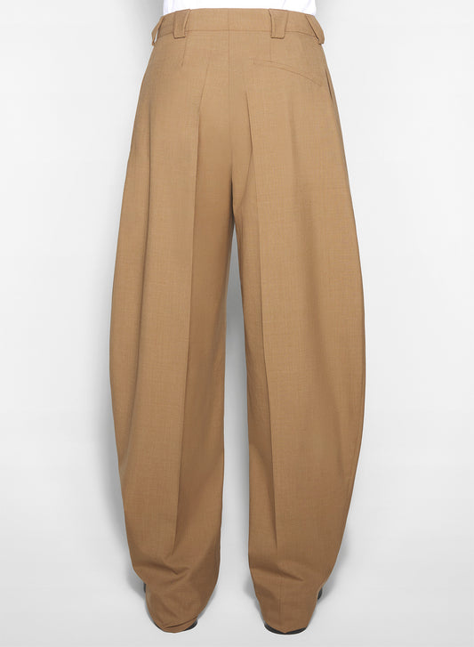 beige pleated wide-leg trousers