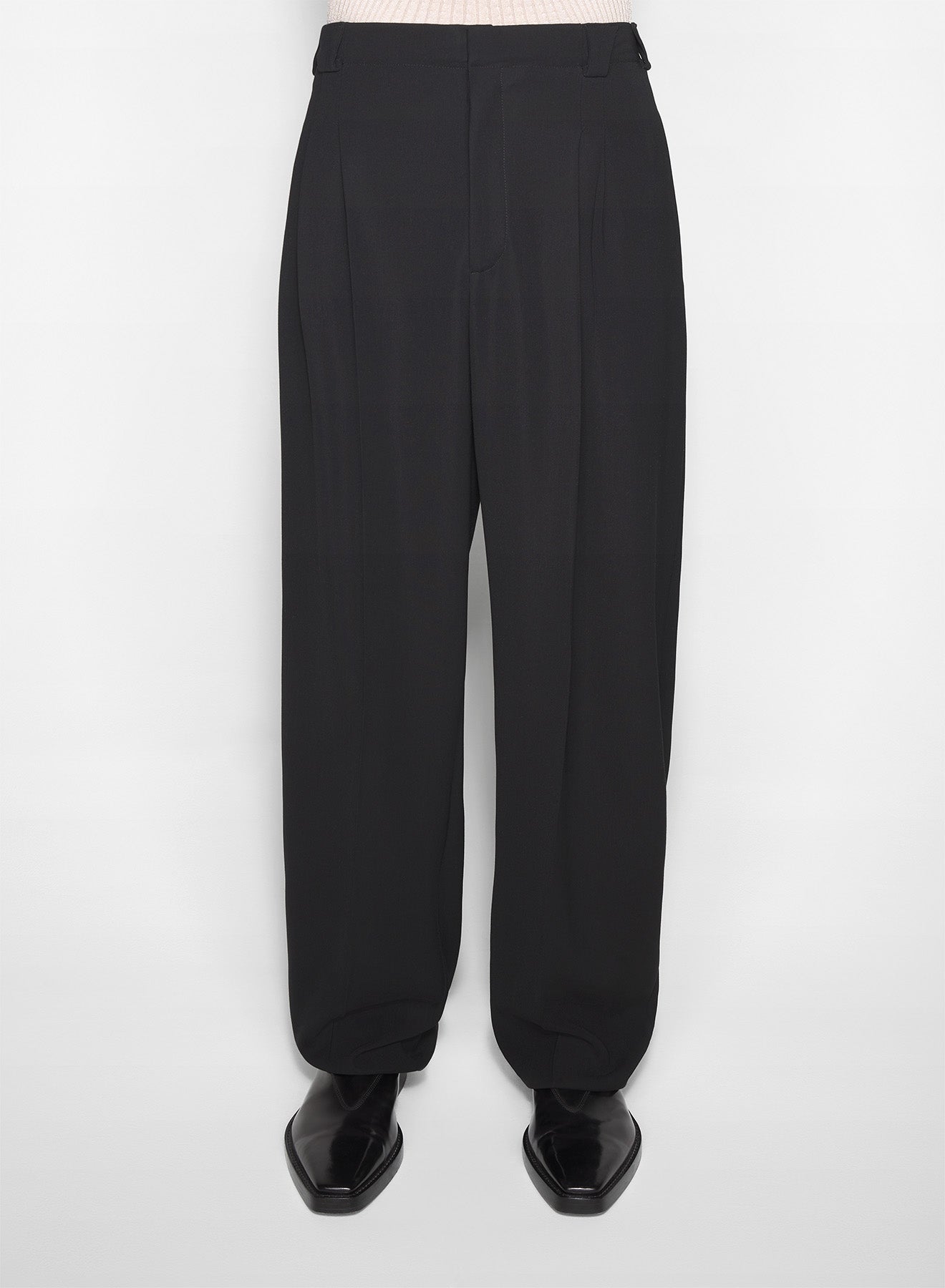 black pleated wide leg trousers