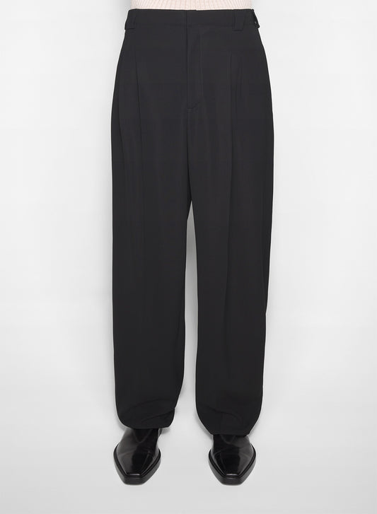 black pleated wide leg trousers