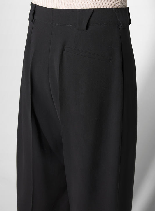 black pleated wide leg trousers