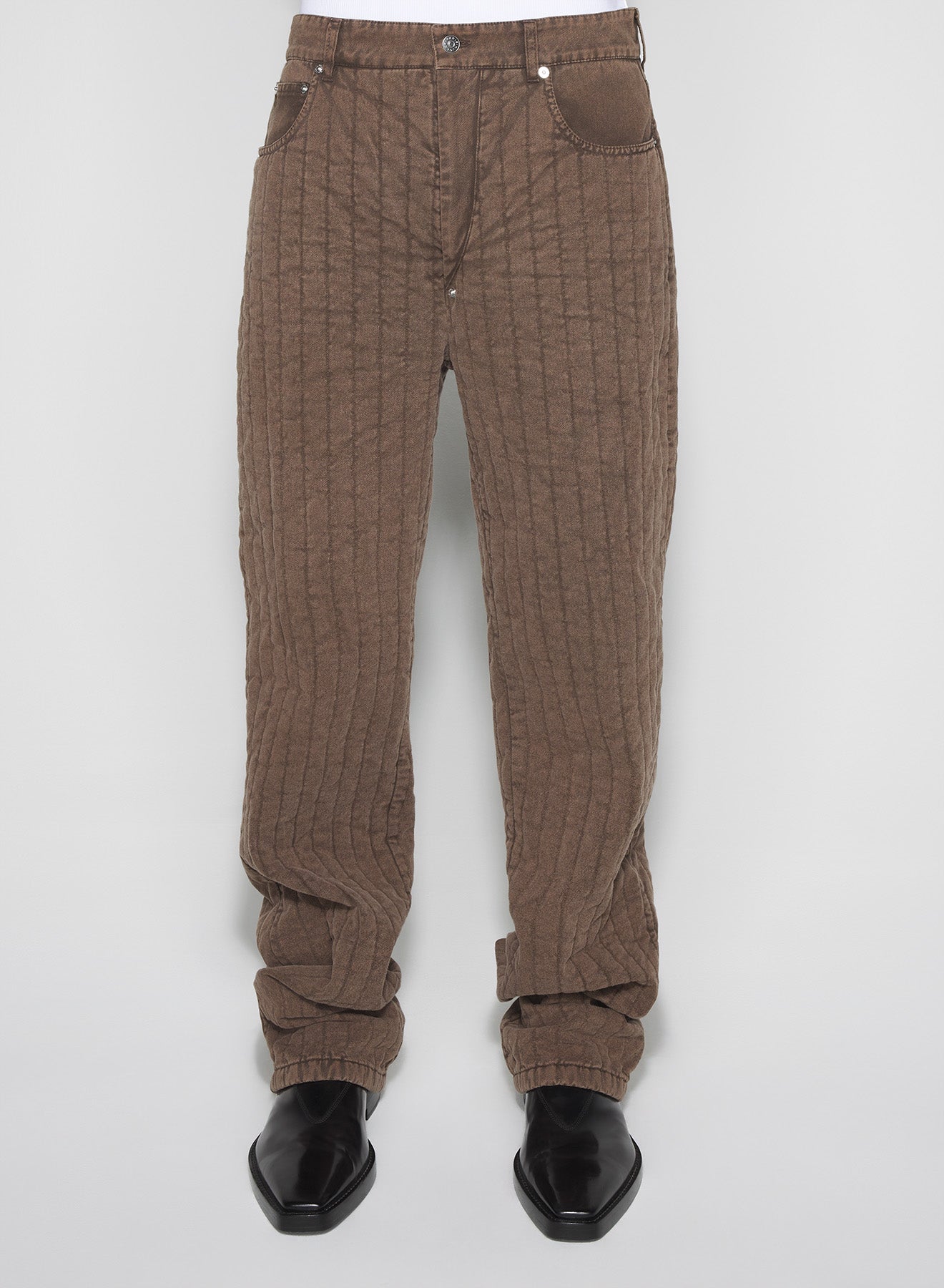 brown straight quilted pants