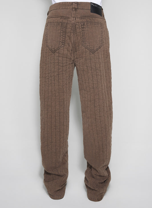 brown straight quilted pants