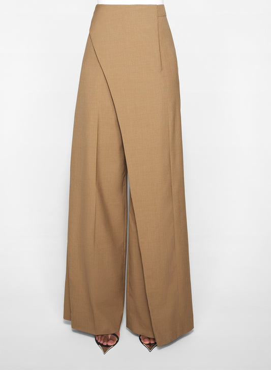 beige asymmetric wide pants