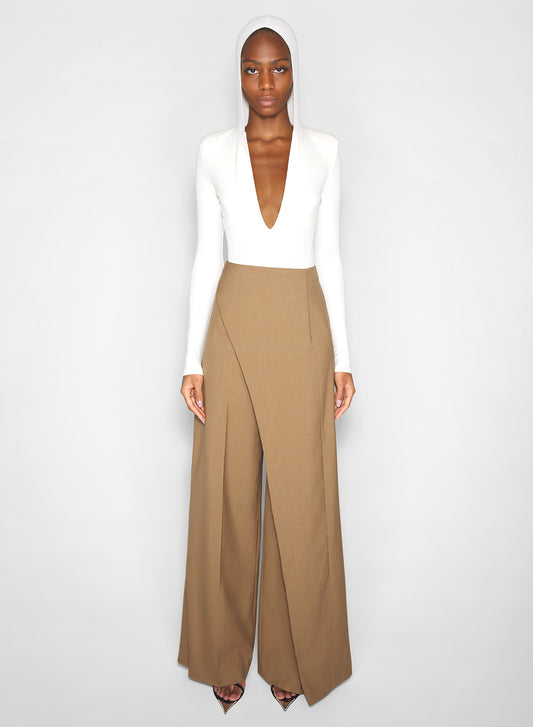 beige asymmetric wide pants