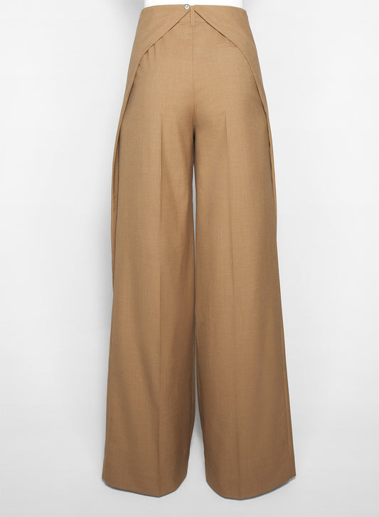 beige asymmetric wide pants