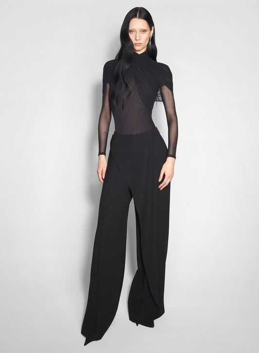 black asymmetric wide pants