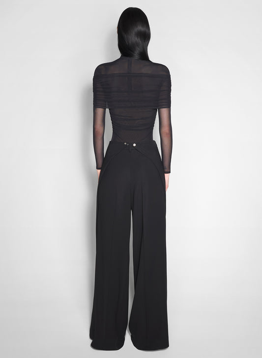 black asymmetric wide pants