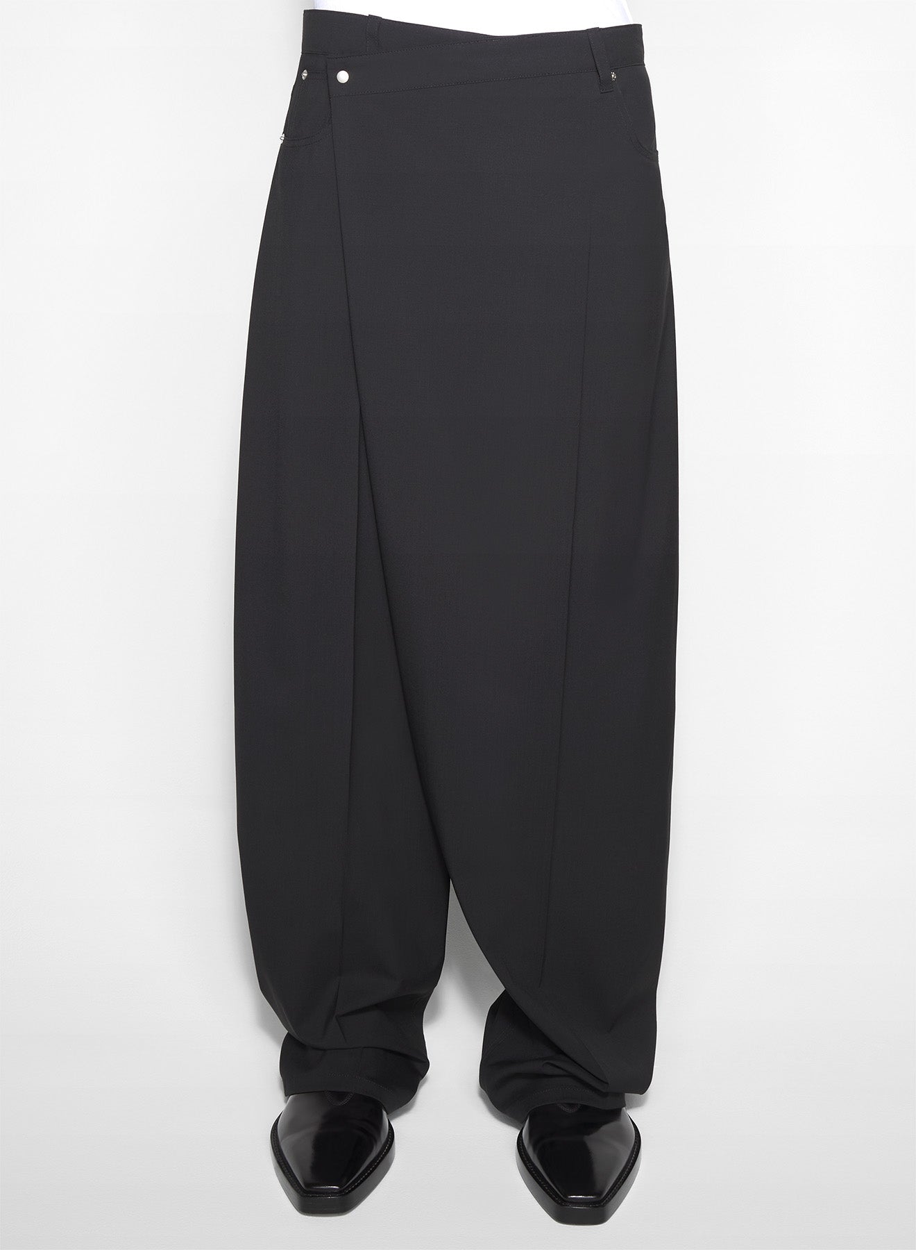 black asymmetric panel pants