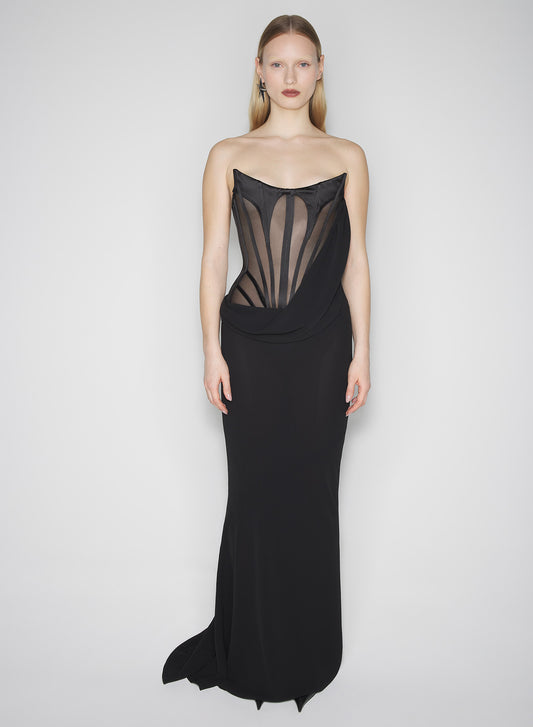 black mugler signature corset gown