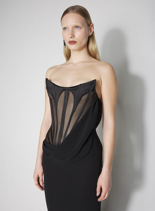 black mugler signature corset gown
