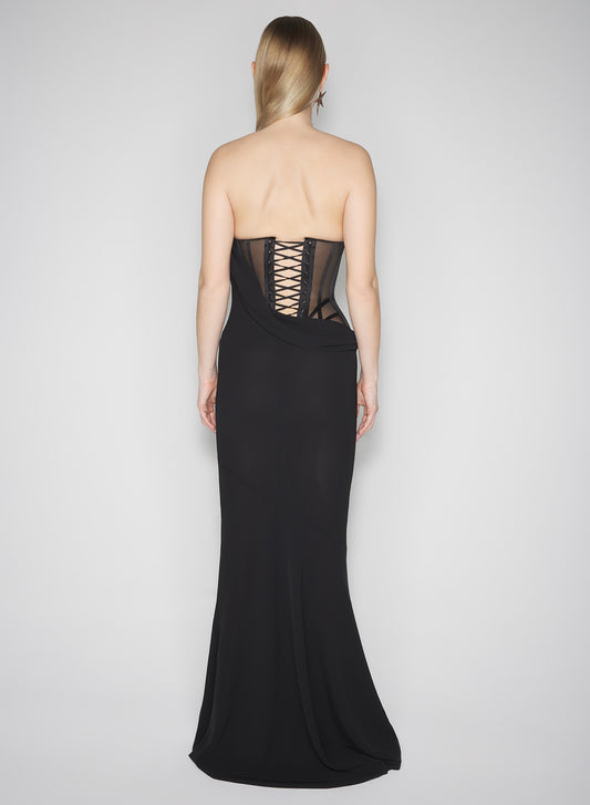black mugler signature corset gown