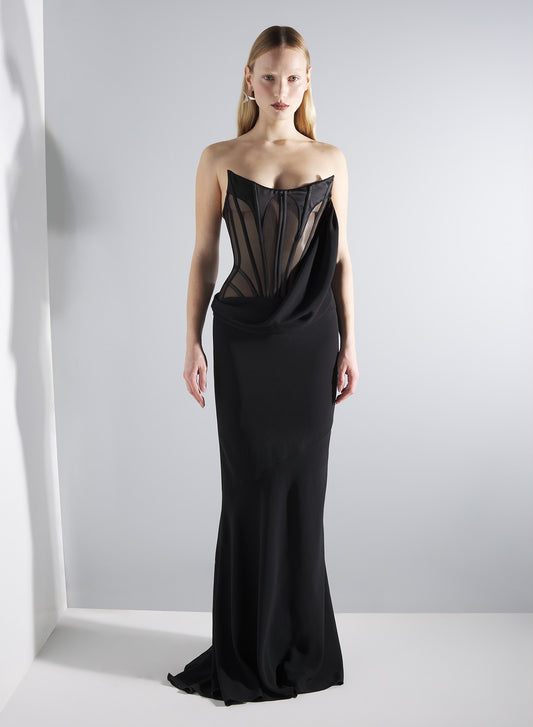 black mugler signature corset gown