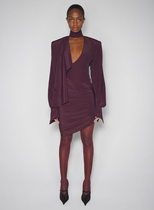 burgundy draped scarf dress