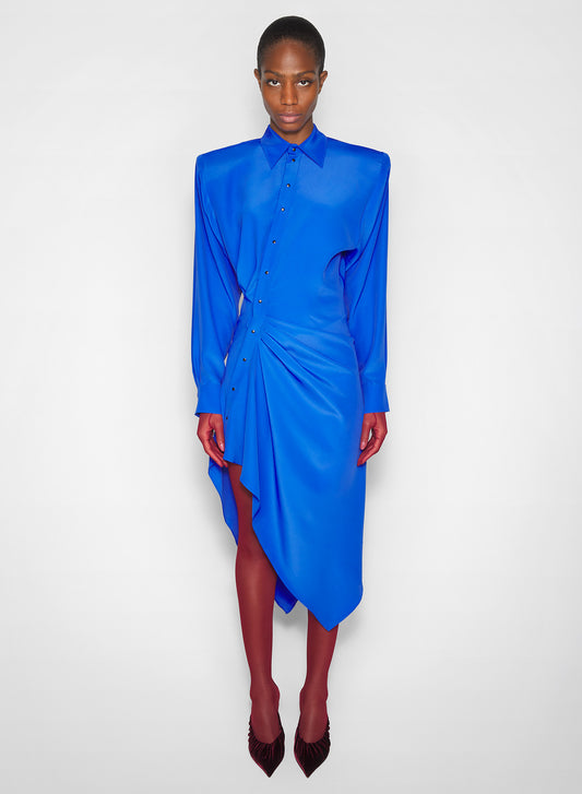 blue asymmetric shirt dress