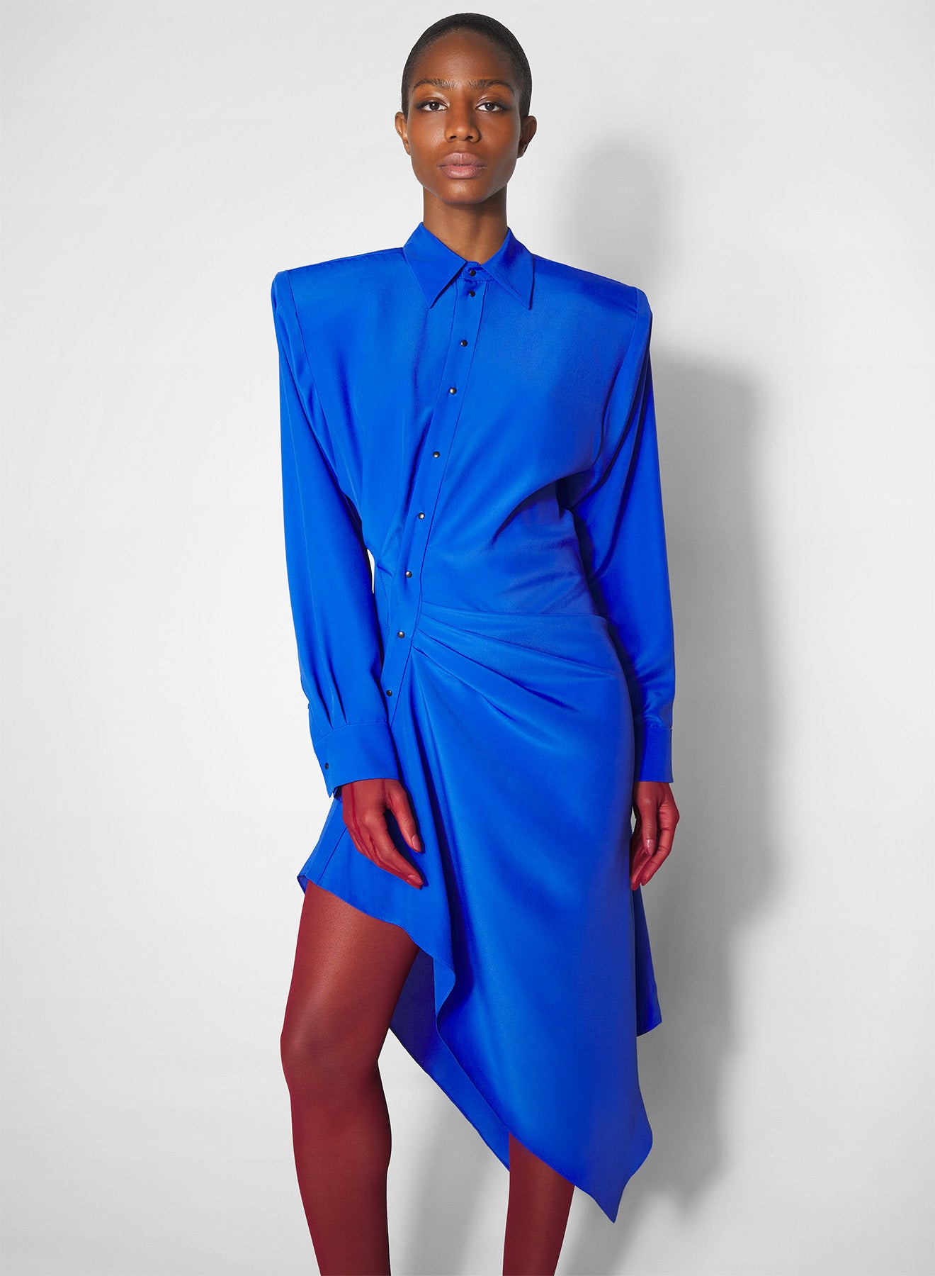 blue asymmetric shirt dress