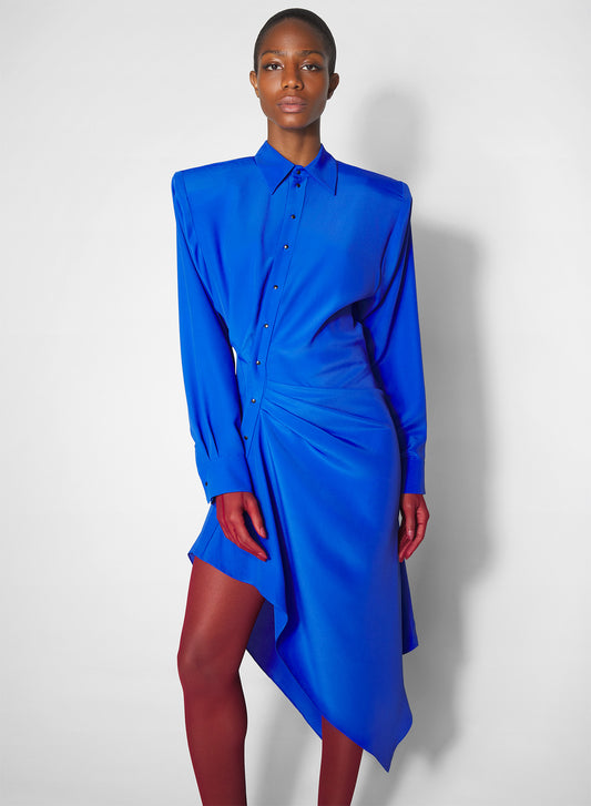 blue asymmetric shirt dress