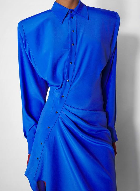 blue asymmetric shirt dress