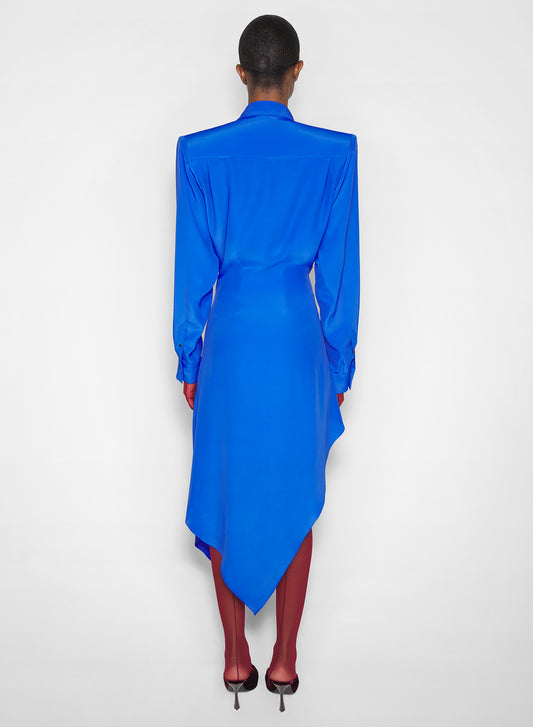 blue asymmetric shirt dress