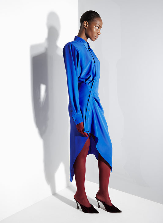 blue asymmetric shirt dress