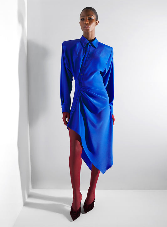 blue asymmetric shirt dress