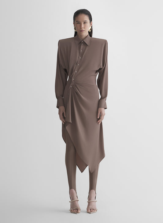 mocha asymmetric shirt dress