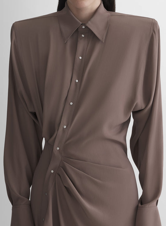 mocha asymmetric shirt dress